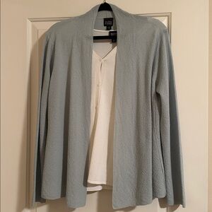 Eileen Fisher Soft Blue Cardigan with Ivory Top Set